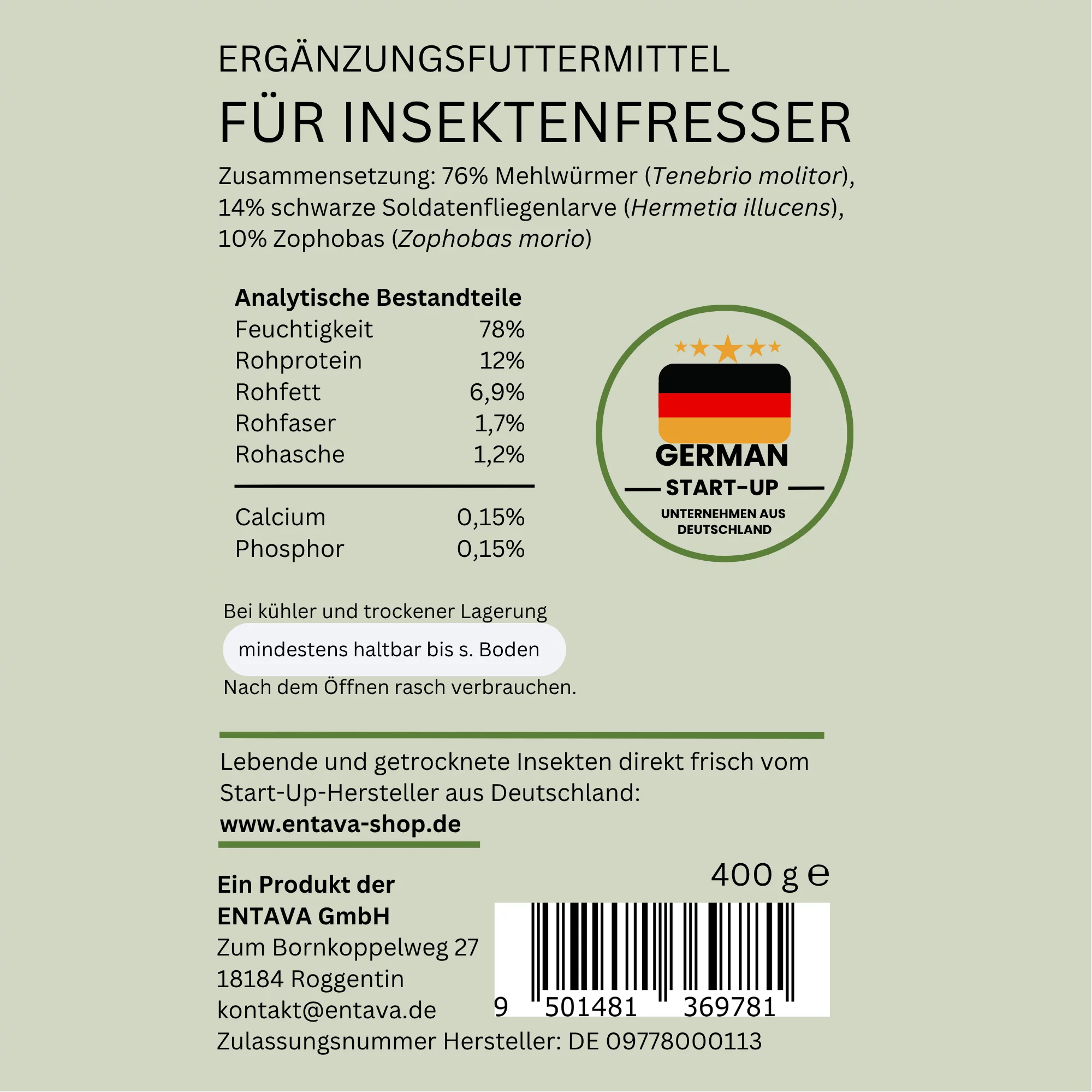 ENTAVA Wildtier Insektenpüree 400g Dose