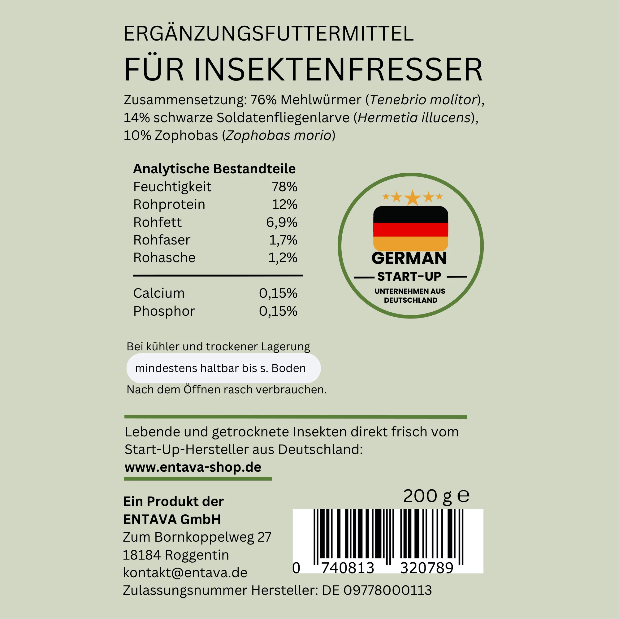 ENTAVA Wildtier Insektenpüree 200g Dose